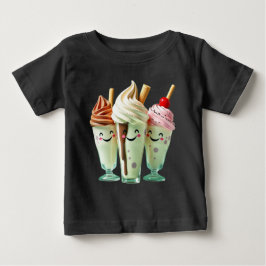 Camiseta Para Bebê Trio de Sorvete Kawaii Personagens de Sobremesa Fo