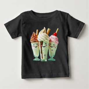 Camiseta Para Bebê Trio de Sorvete Kawaii Personagens de Sobremesa Fo