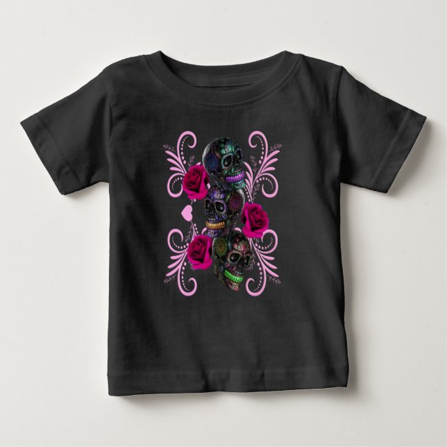 Camiseta Para Bebê Triplo Dia Negro Dos Cascos Mortos Rosas Rosa (Frente)