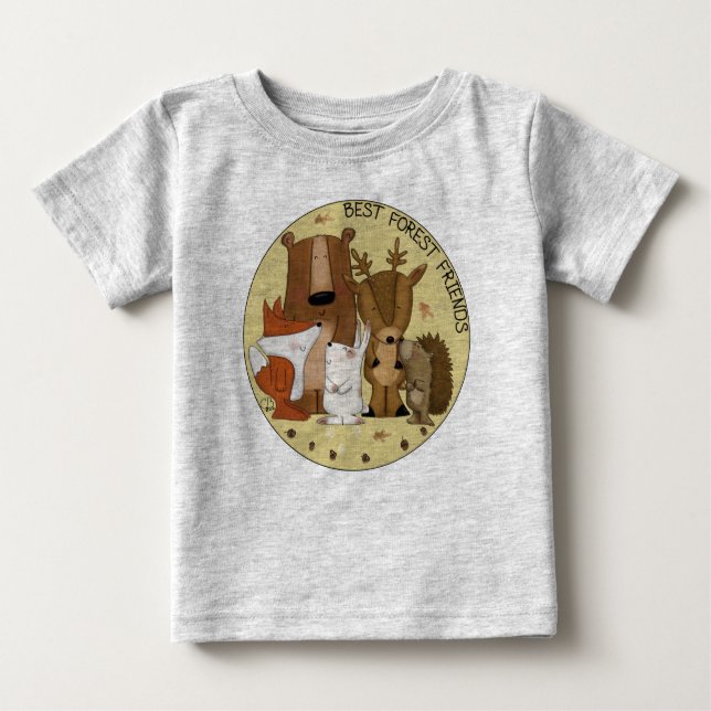 Camiseta Para Bebê Tripulação Woodland — Melhores Amigos Florestais/I (Frente)