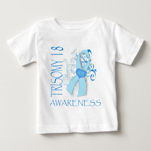 CAMISETA PARA BEBÊ TRISOMY 18, CONSCIÊNCIA DO TRISOMY 18 (Frente)