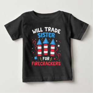 Camiseta Para Bebê Trocarei Irmã Por Fogos de Artifício Engraçado 4 d
