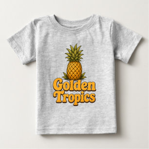 Camiseta Para Bebê Tropicais Dourados Gráfico de Abacaxi Retro