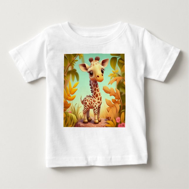 Camiseta Para Bebê Tropical Cute Baby Giraffe Cartoon-37560 (Frente)