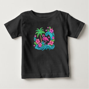 Camiseta Para Bebê Tropical Neon Flamingo