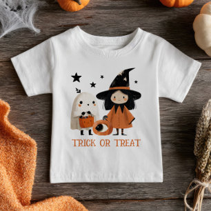 Camiseta Para Bebê Truque de Bruxa e Fantasma Fantasmas e o Halloween