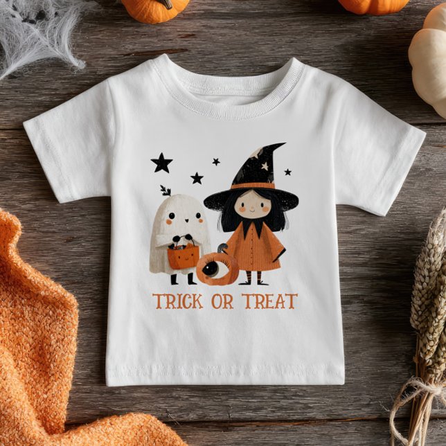 Camiseta Para Bebê Truque de Bruxa e Fantasma Fantasmas e o Halloween (Criador carregado)