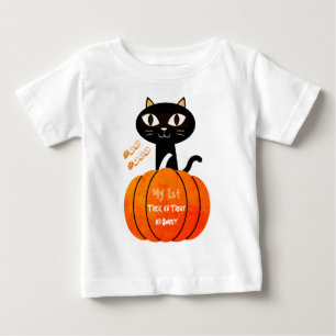 Camiseta Para Bebê Truque de Dia das Bruxas Branca Preto ou Tratar Ab