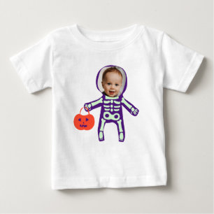 Camiseta Para Bebê Truque de foto personalizado ou trate o esqueleto