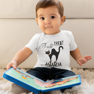 Camiseta Para Bebê Truque de Gato Negro ou Dia das Bruxas