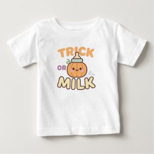 Camiseta Para Bebê Truque ou Leite Design de abóbora de bebê