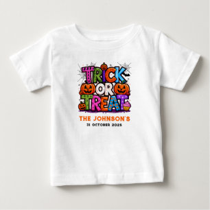 Camiseta Para Bebê TRUQUE OU TRATAMENTO   Festa de Bacia do Dia das B