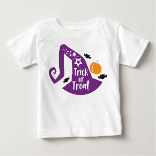 Camiseta Para Bebê Truque Ou Tratar, Chapéu De Bruxas, Morcegos, Estr