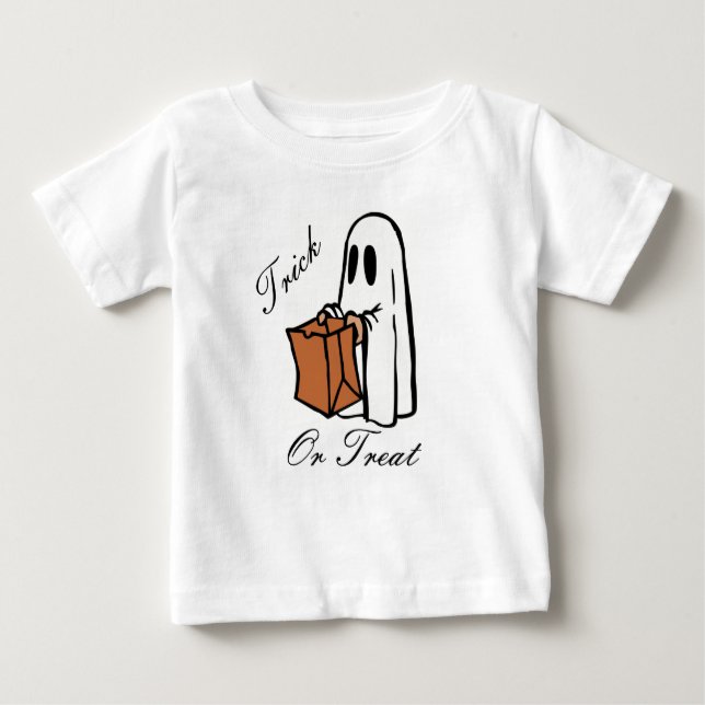 Camiseta Para Bebê Truque Ou Tratar Fantasma De Halloween (Frente)