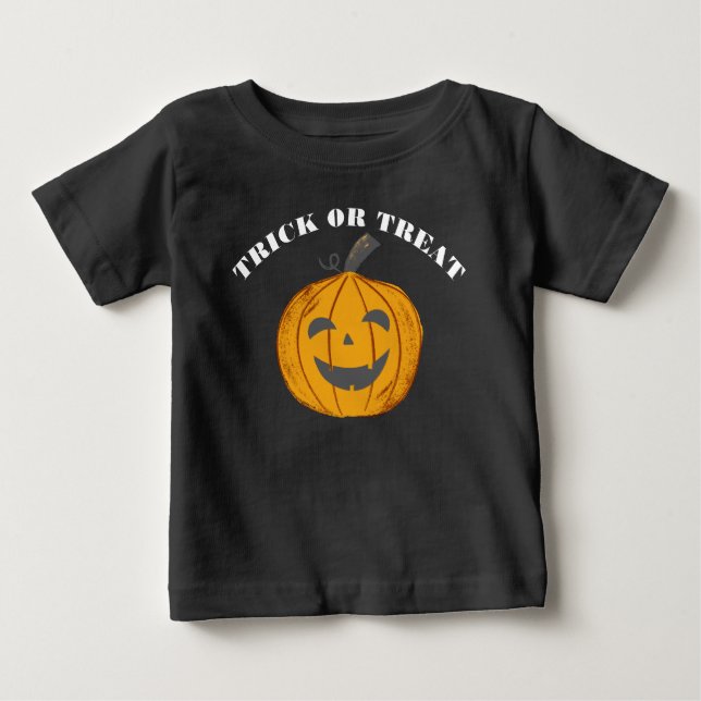 Camiseta Para Bebê Truque Ou Tratar O Bebê Preto (Frente)