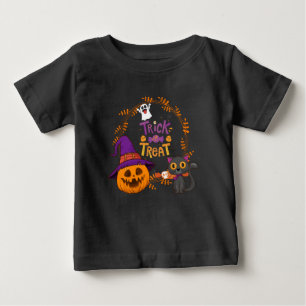 Camiseta Para Bebê Truque ou trato, Feliz Dia das Bruxas, Gato Engraç