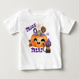 Camiseta Para Bebê Truque Roxo ou Tratar com abóbora e guloseimas
