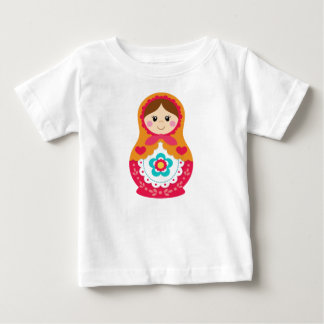 Camiseta Para Bebê Tshirt de Matryoshka - vermelho e laranja