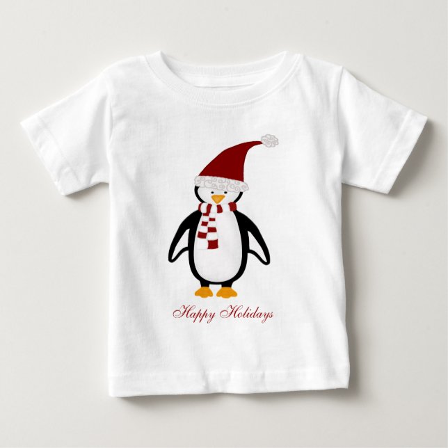 Camiseta Para Bebê Tshirt do bebê do pinguim do Natal (Frente)