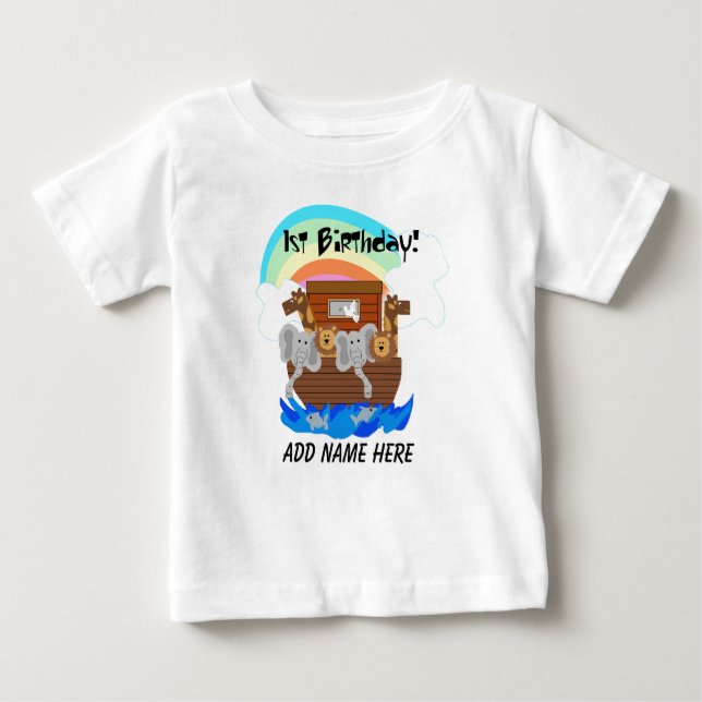 Camiseta Para Bebê Tshirt do primeiro aniversario da arca de Noah (Frente)