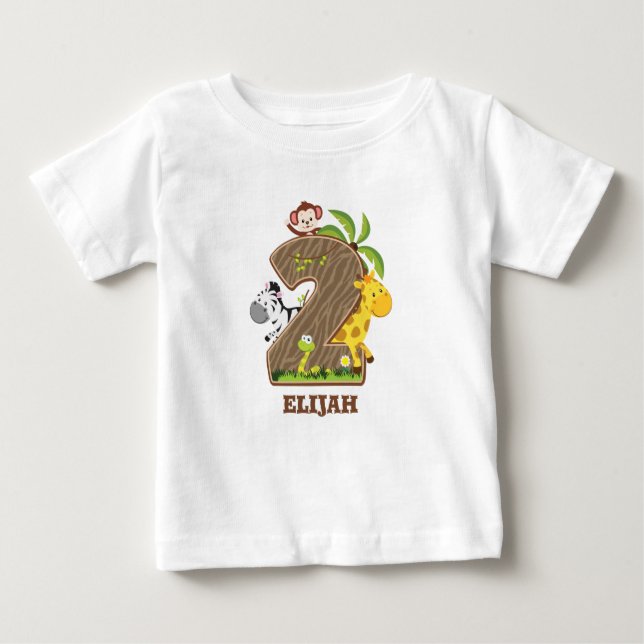 Camiseta Para Bebê Tshirt personalizada do segundo aniversário Safari (Frente)