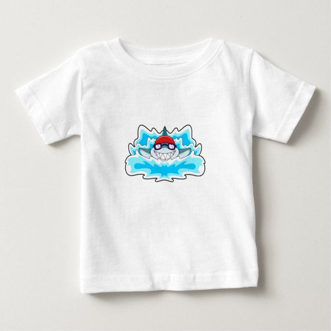 Camiseta Para Bebê Tubarão a Nadar com óculos de Nadação (Frente)