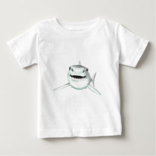 Camiseta Para Bebê tubarão aquarela sorrindo animal oceano cinza verd