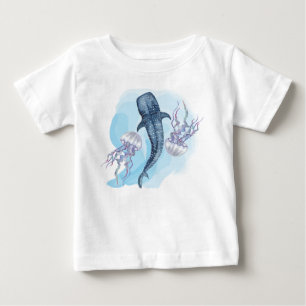 Camiseta Para Bebê Tubarão Baleia. Aquarela