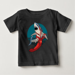 Camiseta Para Bebê Tubarão branco excelente e lula gigante