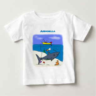 Camiseta Para Bebê Tubarão-cama engraçado e desenho animado