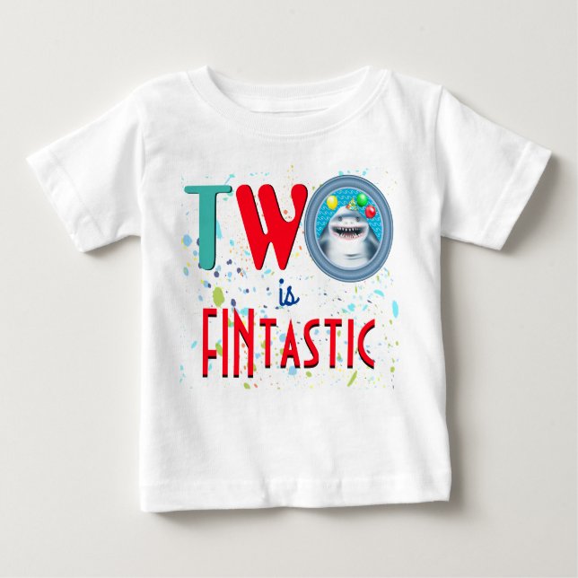 Camiseta Para Bebê Tubarão Fintástico Segundo Aniversário (Frente)
