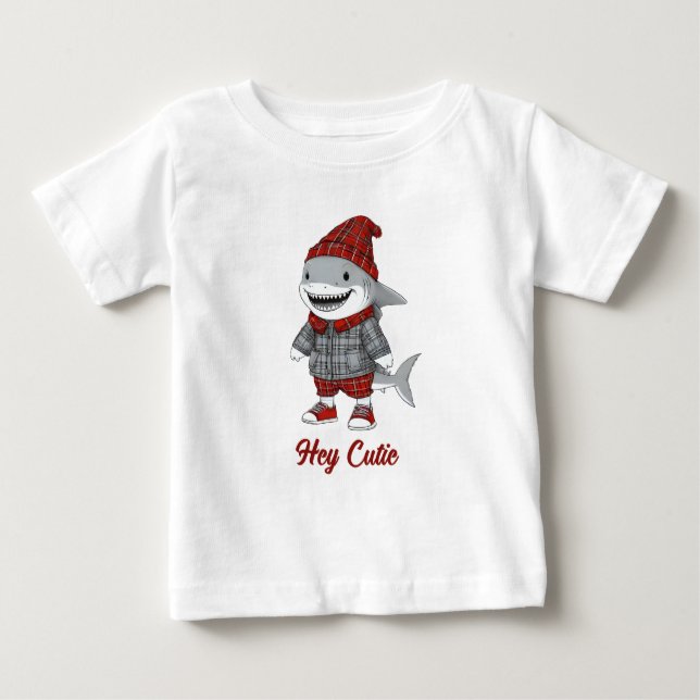Camiseta Para Bebê tubarão fofo disfarçado escocês (Frente)