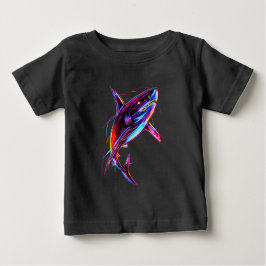 Camiseta Para Bebê Tubarão Neon Vibrante Oceano Digital Moderno