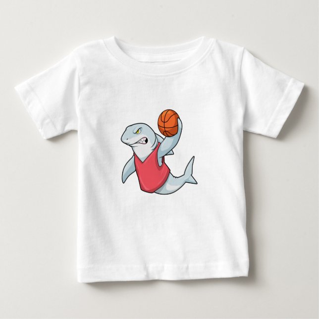 Camiseta Para Bebê Tubarão no Esporte com Basquete (Frente)