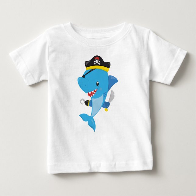 Camiseta Para Bebê Tubarão-pirata, Tubarão-frade, Tubarão-pequeno, Tu (Frente)