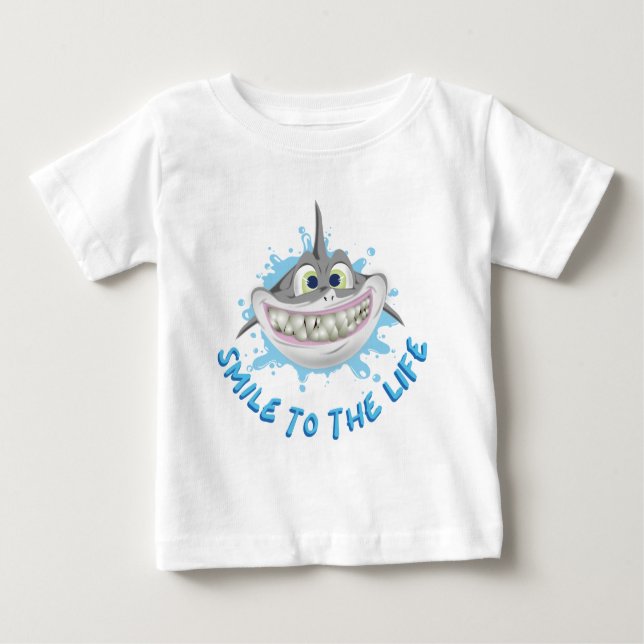 Camiseta Para Bebê Tubarão sorridente no estilo cartoon - Sorria para (Frente)