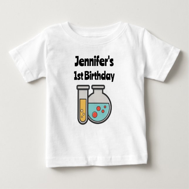 Camiseta Para Bebê Tubo de ensaio de química e primeiro aniversario d (Frente)