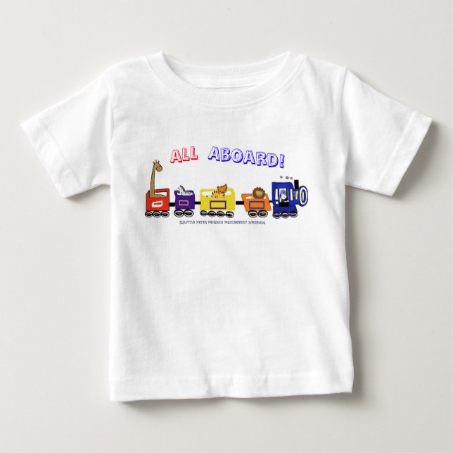 Camiseta Para Bebê Tudo a bordo do trem do divertimento! (Frente)