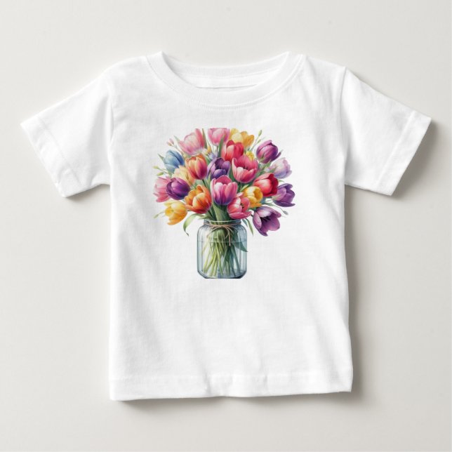 Camiseta Para Bebê Tulip Flower Vase (Frente)