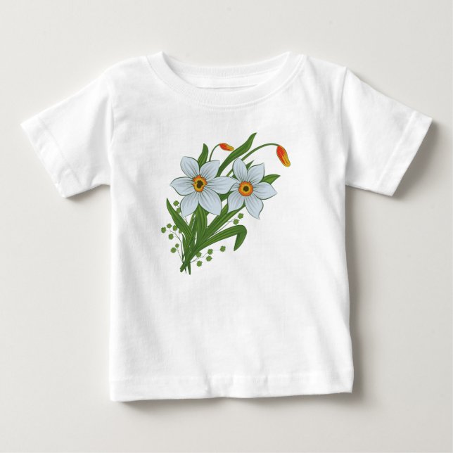 Camiseta Para Bebê Tulipas e Flores de Narcisos (Frente)