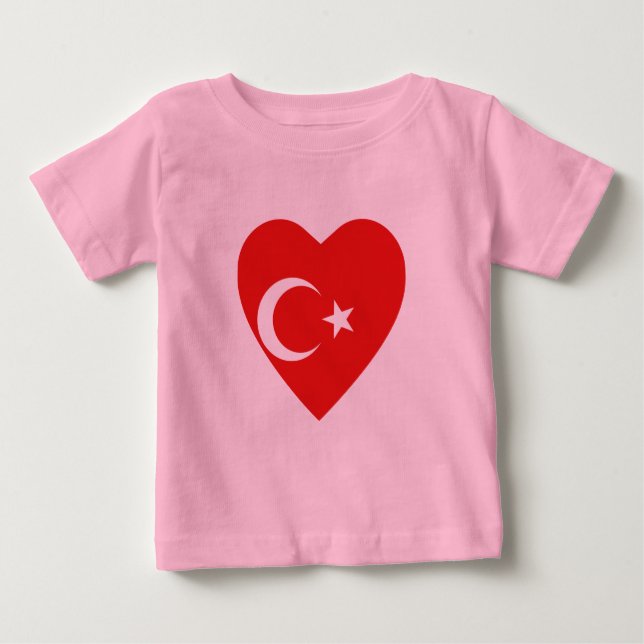 Camiseta Para Bebê Turca Flag Heart Shirt (Frente)