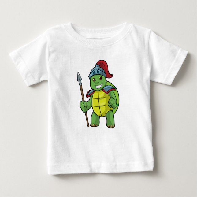 Camiseta Para Bebê Turtle como guerreiro com Spear e Helmet (Frente)