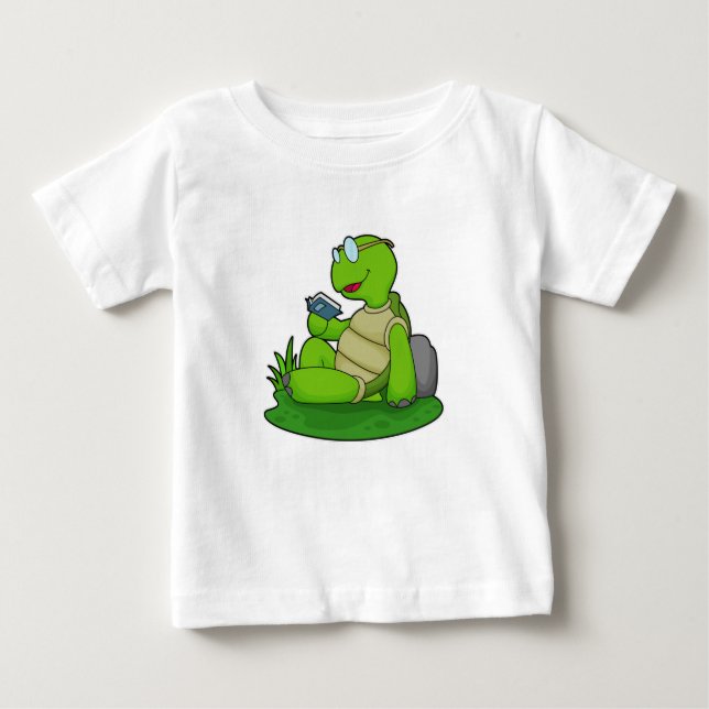 Camiseta Para Bebê Turtle Leading Book (Frente)