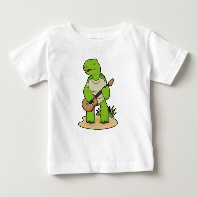 Camiseta Para Bebê Turtle Musical Guitar Music (Frente)