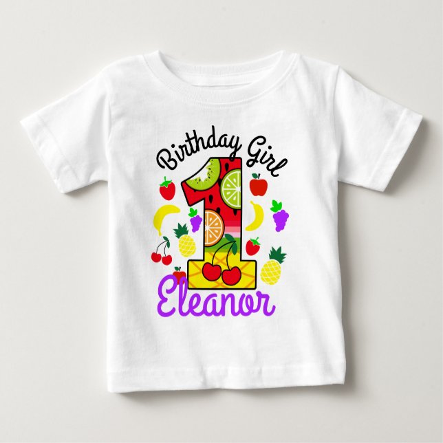 Camiseta Para Bebê Tutti frutti First Birthday Girl (Frente)