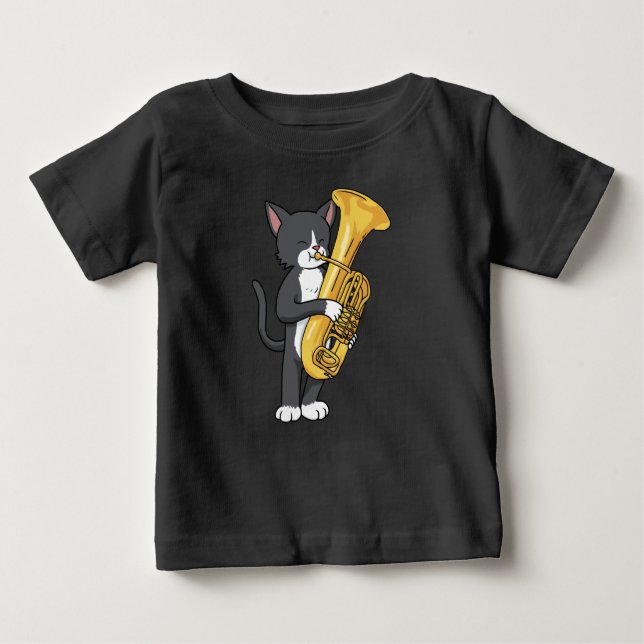 Camiseta Para Bebê Tuxedo Cat Tuba Oferece Homens Marchando Banda Tub (Frente)