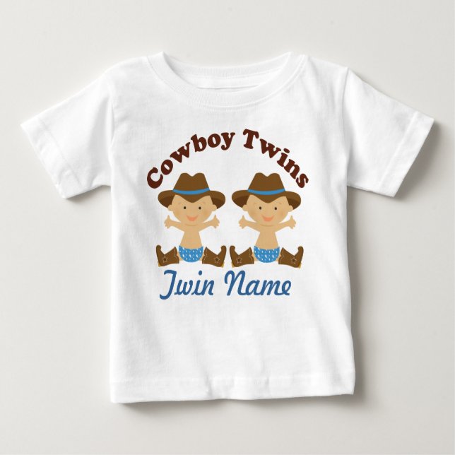 Camiseta Para Bebê Twin Boys Personalizados Cowboy T-shirt (Frente)