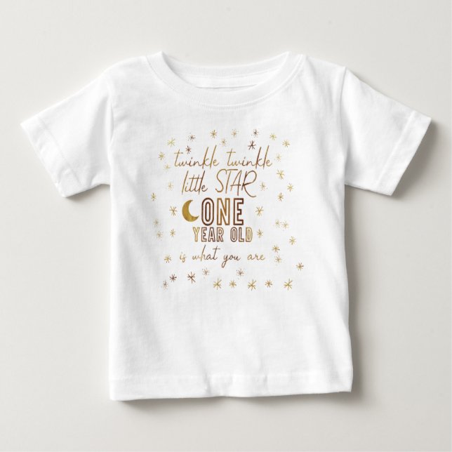 Camiseta Para Bebê Twinkle Twinkle Pequena Estrela Primeiro Aniversár (Frente)
