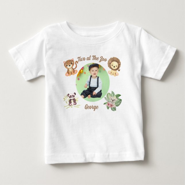 Camiseta Para Bebê Two at the Zoo  Safari Jungle Animals Birthday  (Frente)