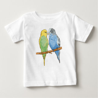 Camiseta Para Bebê Two cute blue and green Budgies